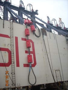 Buoys positioned on the grommets for Costa Concordia